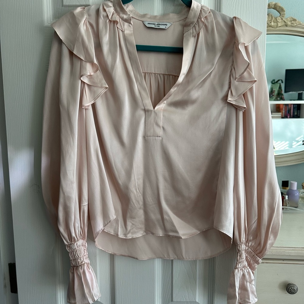 Amanda Uprichard Blush Ruffle Blouse